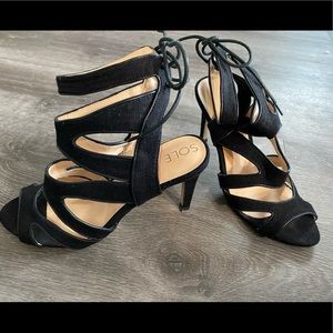 Sole Society Stella Black canvas tie ankle Heels